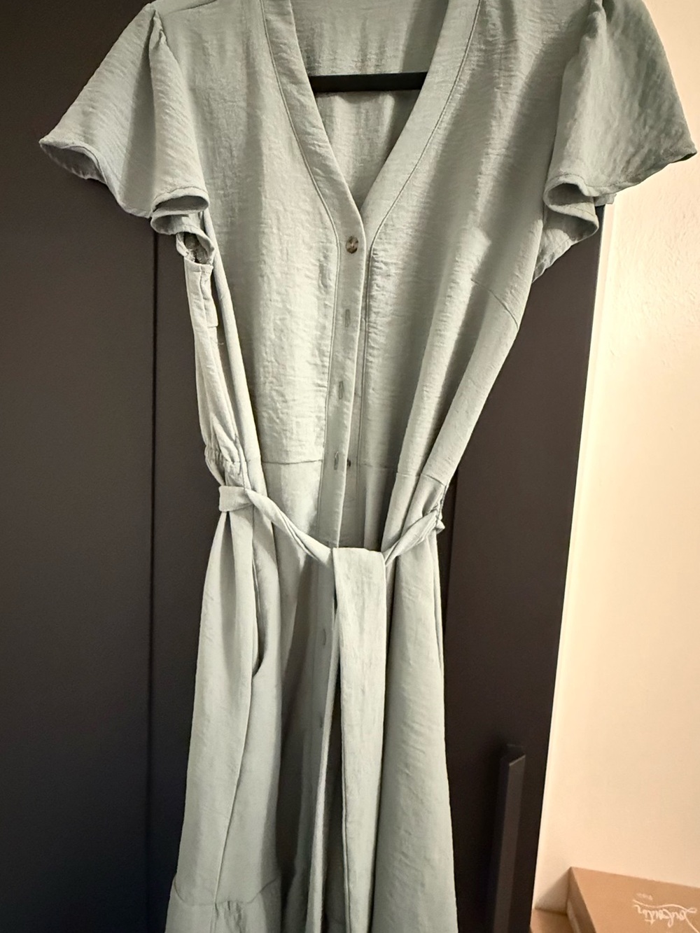 Lucky Brand Light Sage Button-Front Maxi Dress with Tie Waist